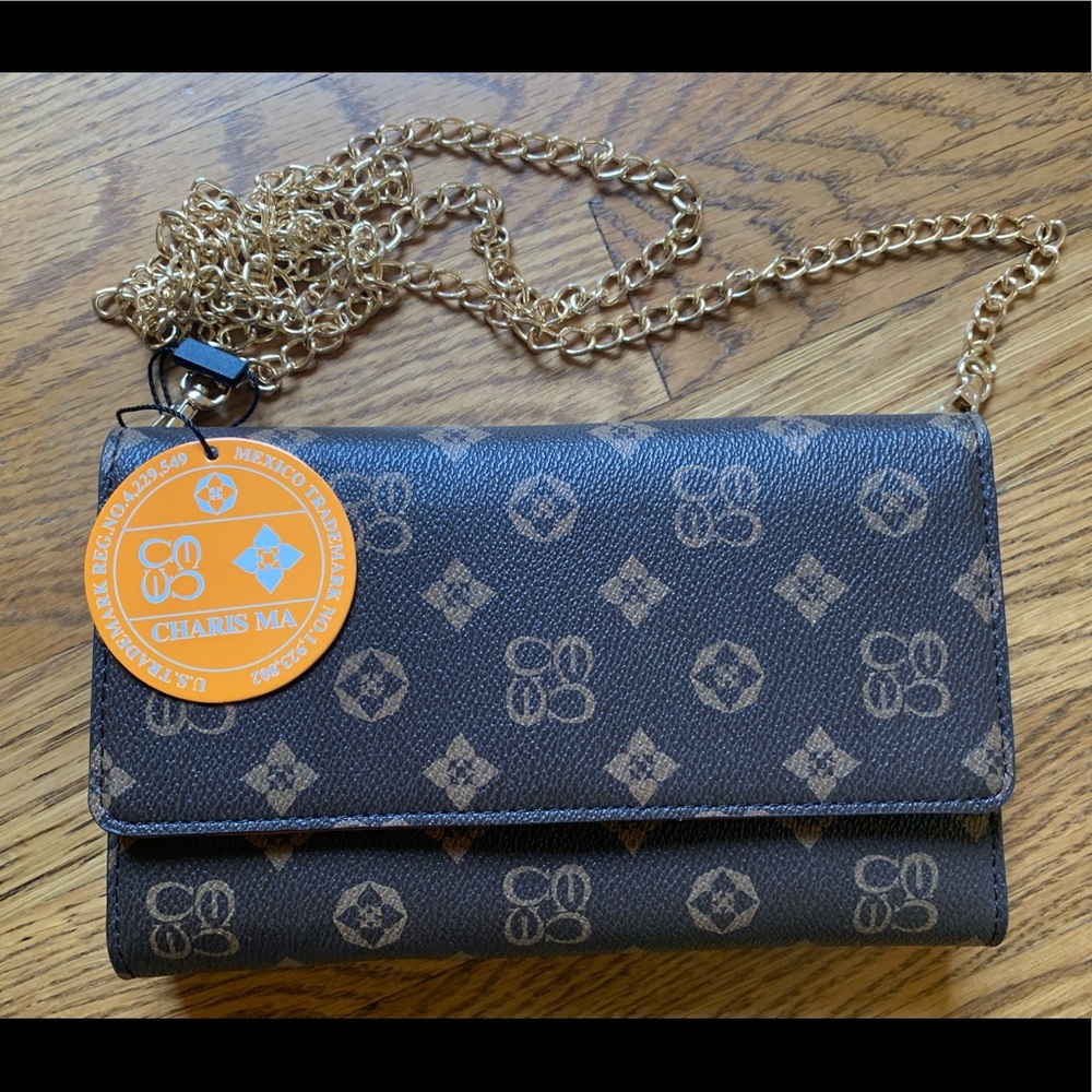 Convertible wallet Clutch crossbody Monogrammed brown